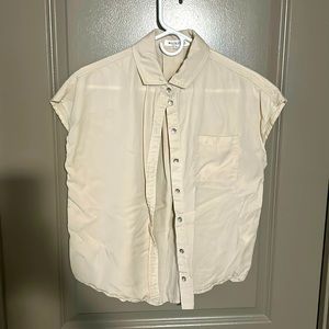 Tan cropped short sleeve button down